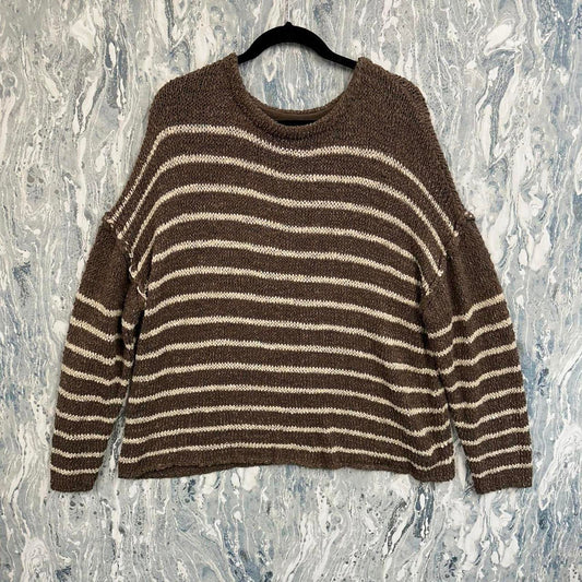 Designer Striped Brown Knit Oversized Sweater (L)