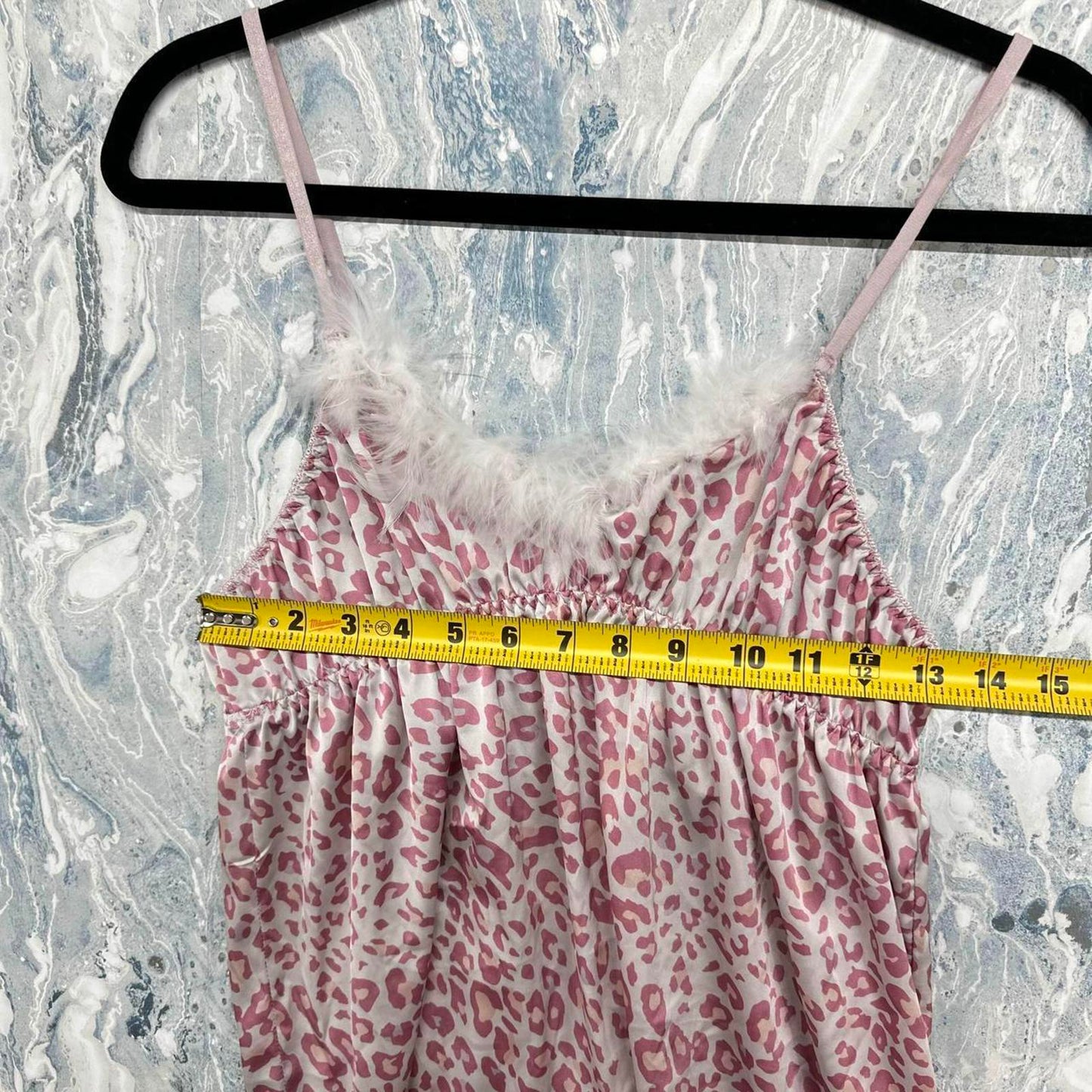 Pink Leopard Print Feather Trim Nightdress Slip (One Size)