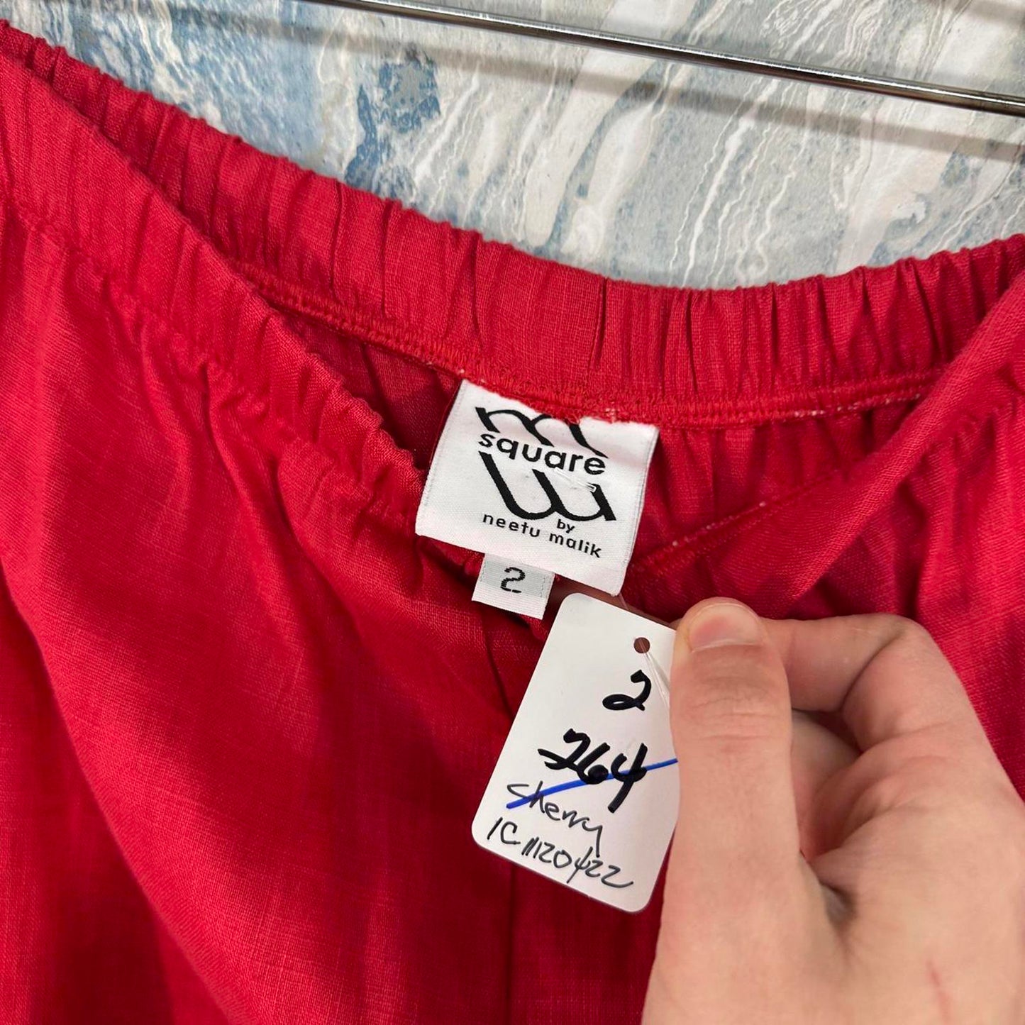 Designer Red Linen High-Waisted Trousers (2)