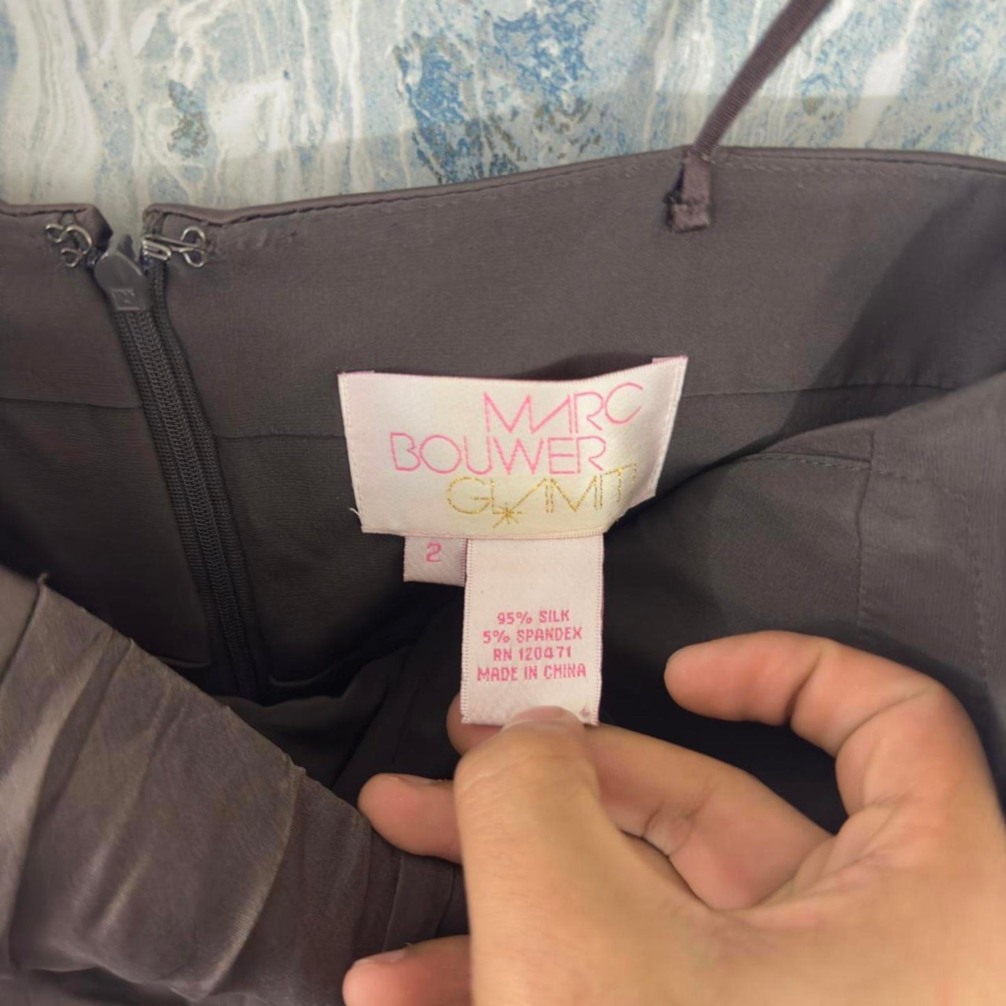 Marc Bouwer Brown Satin Silk Beaded Strapless Mididress (2)