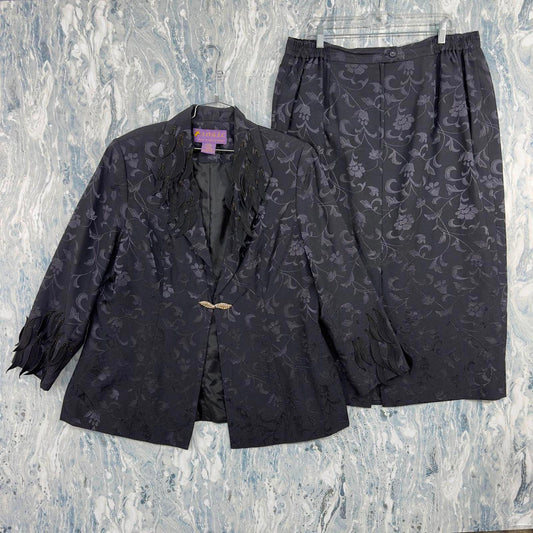 Vintage Black Jacquard Floral Gospel Blazer and Skirt Set (20W)