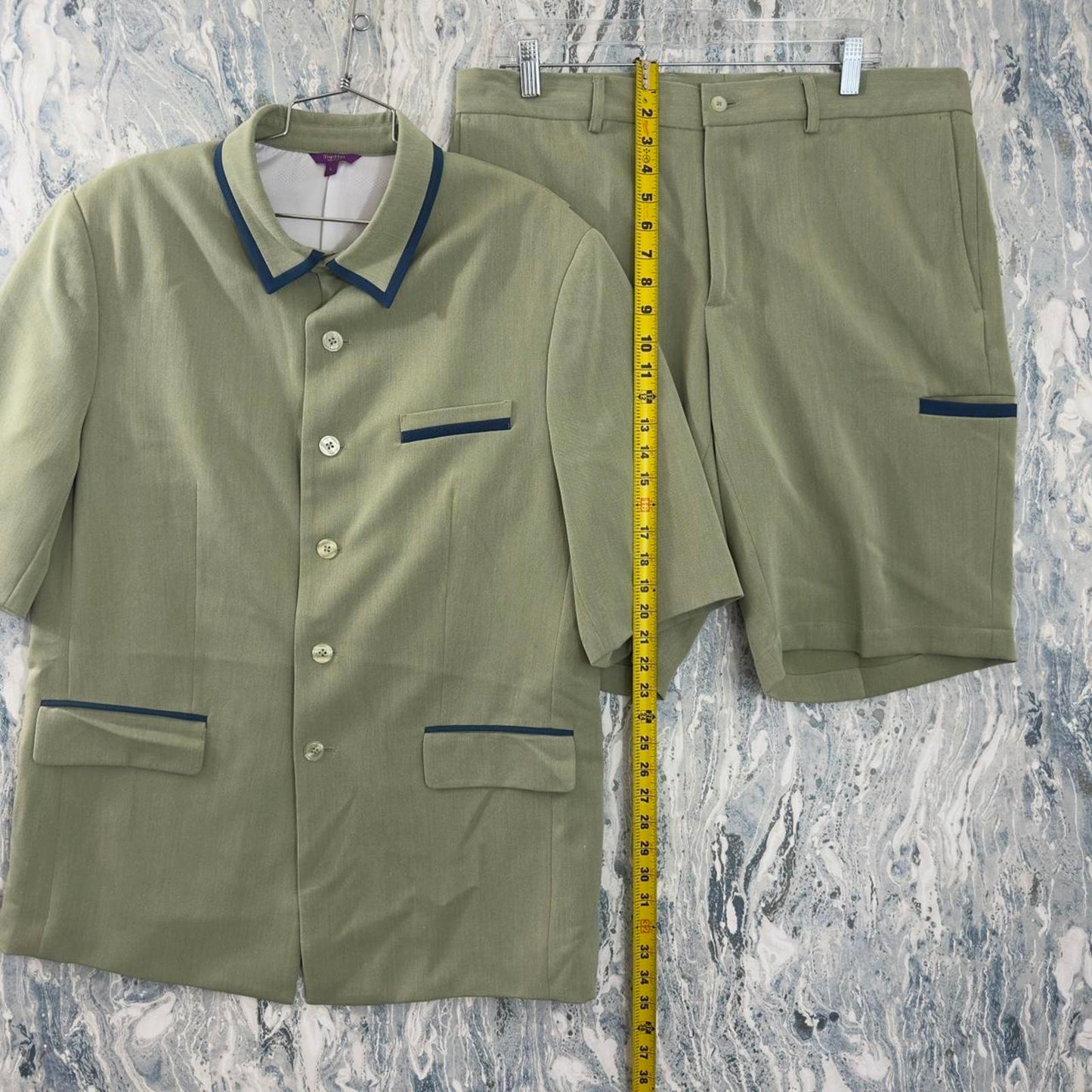 Preppy Sage Green Short Sleeve Blazer & Shorts Suit Set (L)