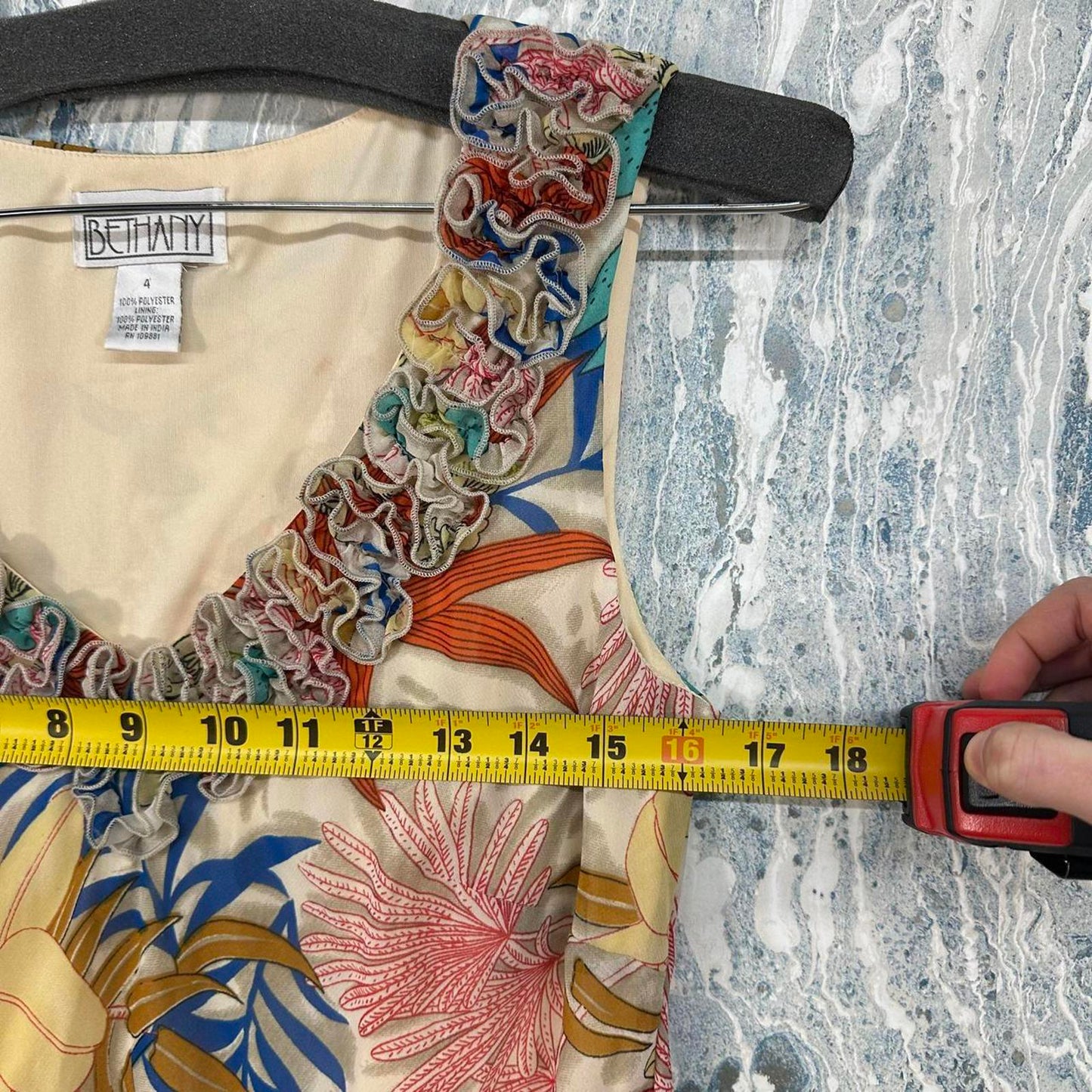 Vintage Floral Ruffle-Neck Sleeveless Dress (4)