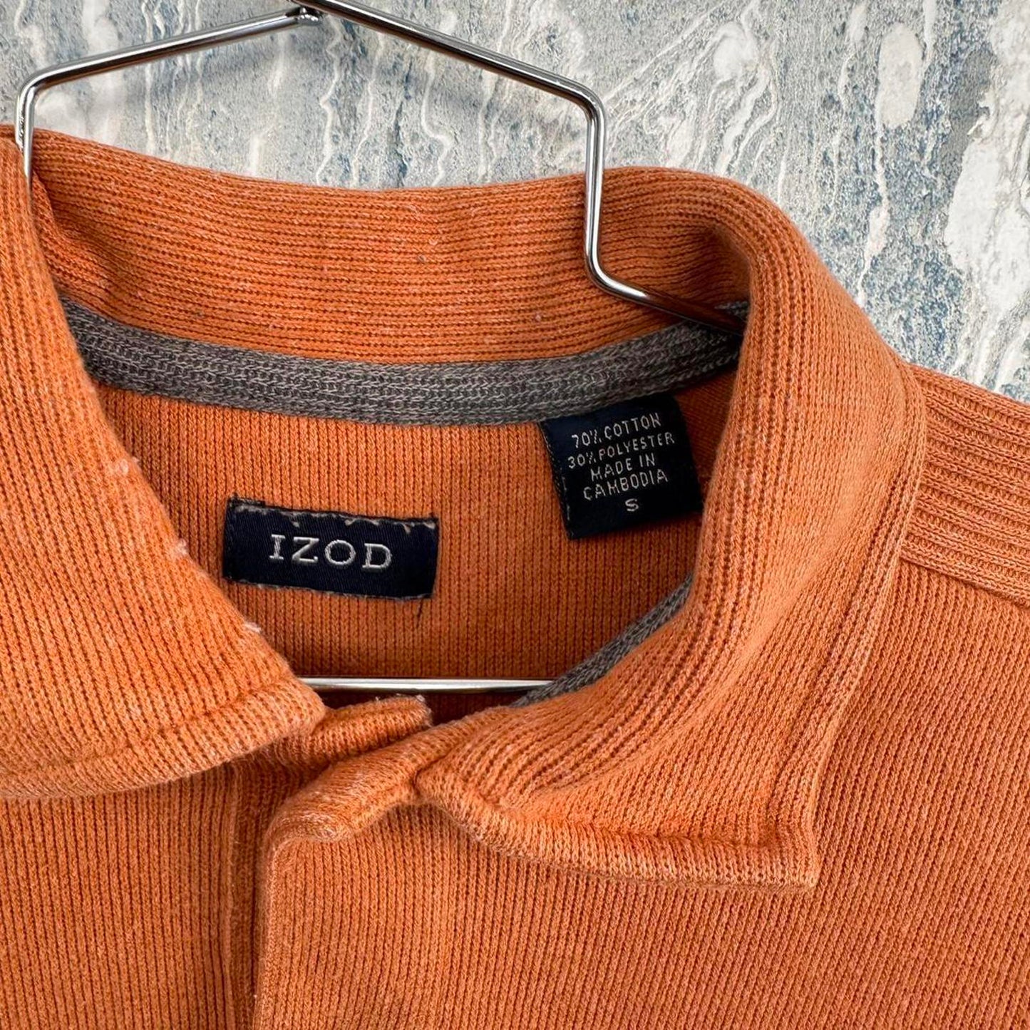 IZOD Ribbed Texture Burnt Orange Long Sleeve Polo Shirt (S)