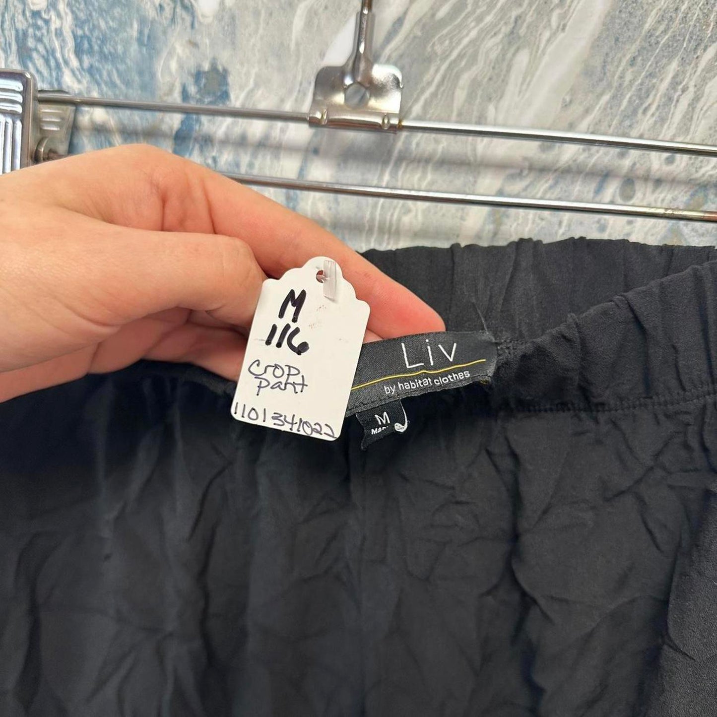 Boho black crinkle wide leg hobo pants (M)