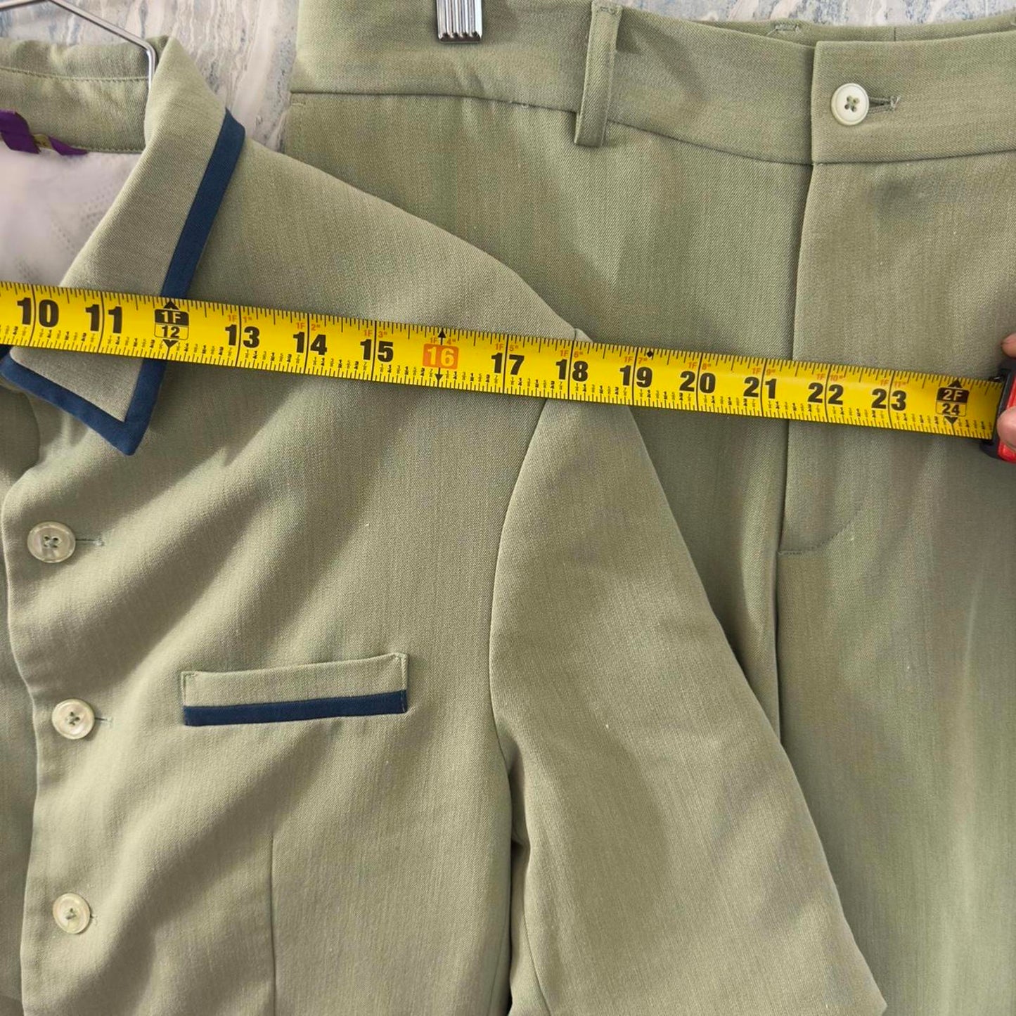 Preppy Sage Green Short Sleeve Blazer & Shorts Suit Set (M)