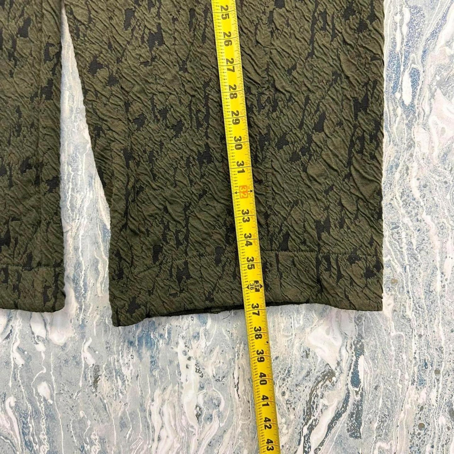 Green Textured Pattern Wide-Leg Pants (L)