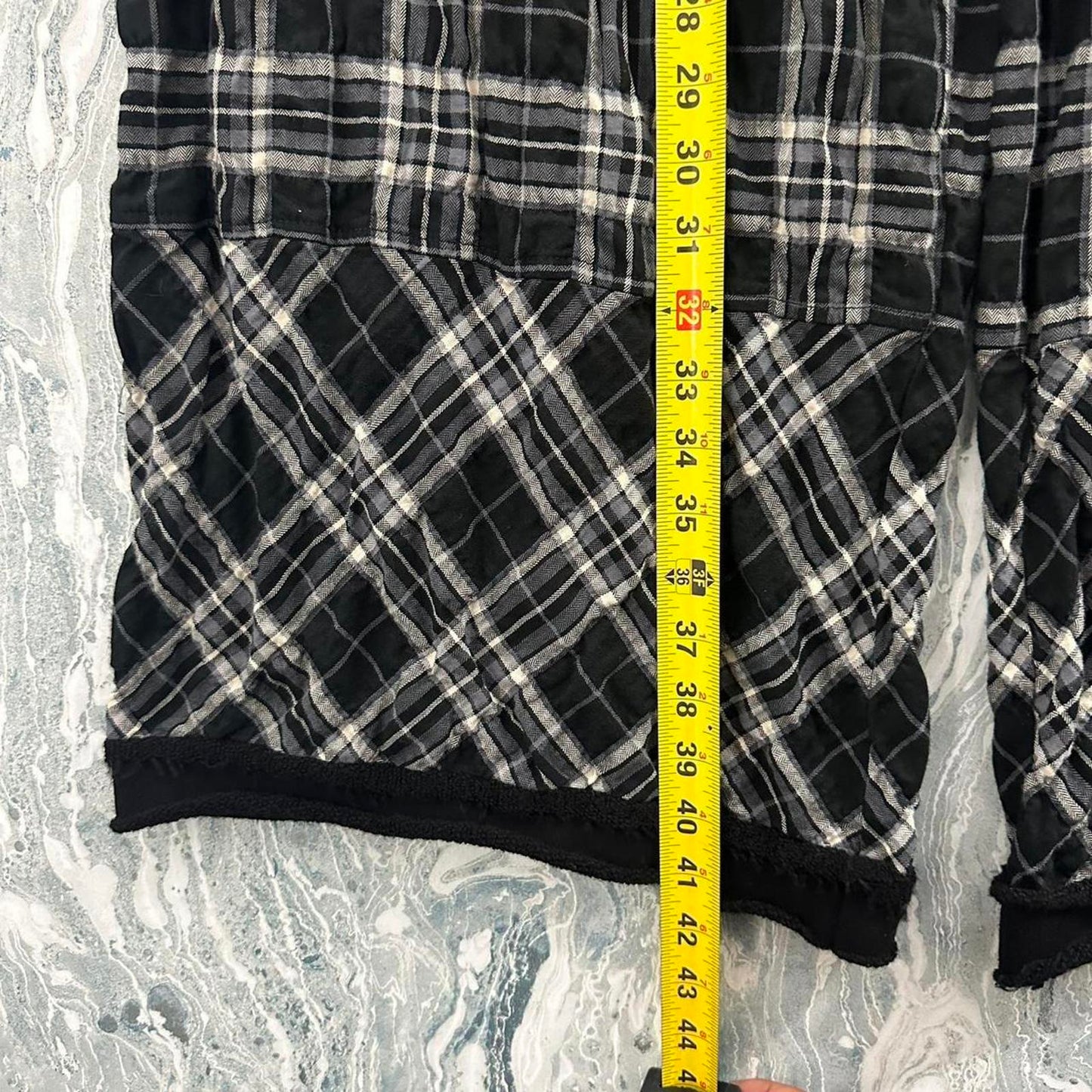 Designer black & white plaid checkered parachute pants (L)