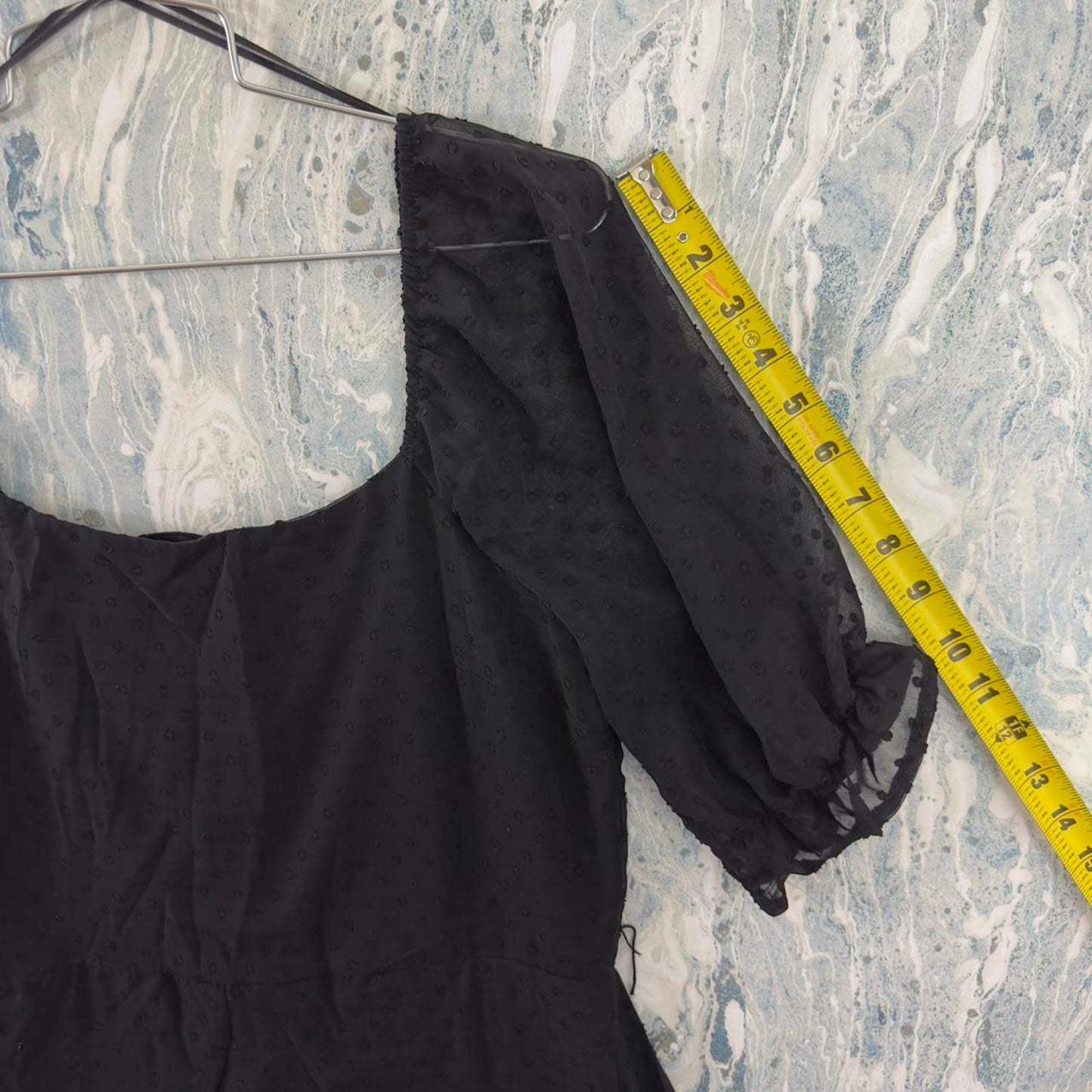 Trixxi Whimsygoth Black Ruffled Mini Dress with Puff Sleeves (L)