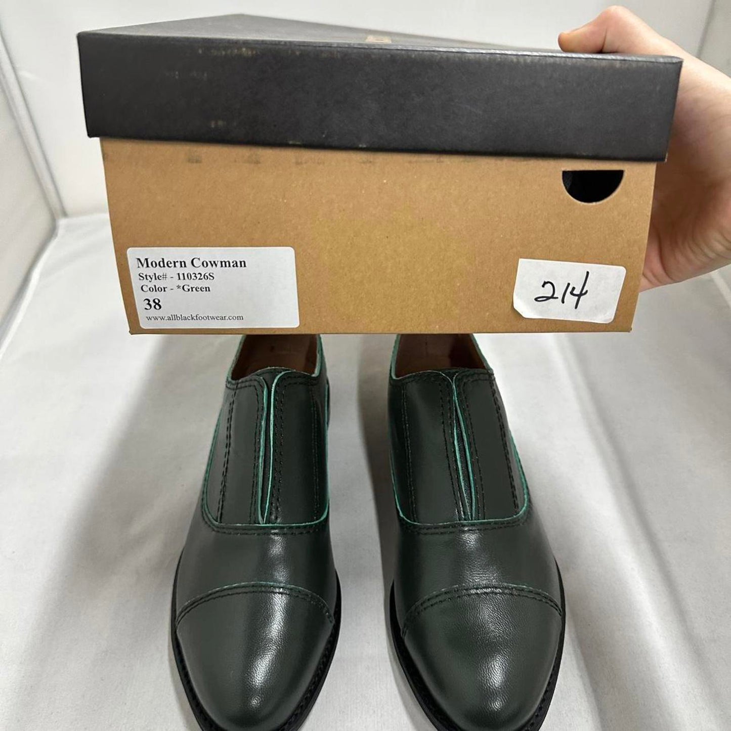 Designer Vintage Style Dark Green Leather Loafers (38)