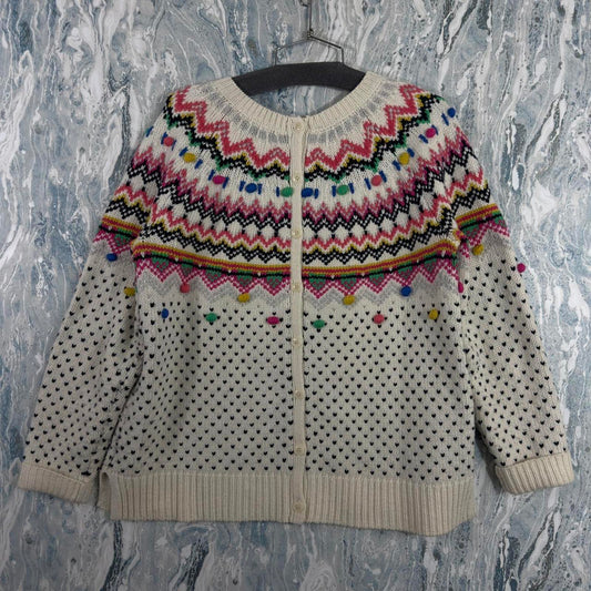 Talbots Colorful Fair Isle Patterned Cream Knit Sweater Cardigan (M)