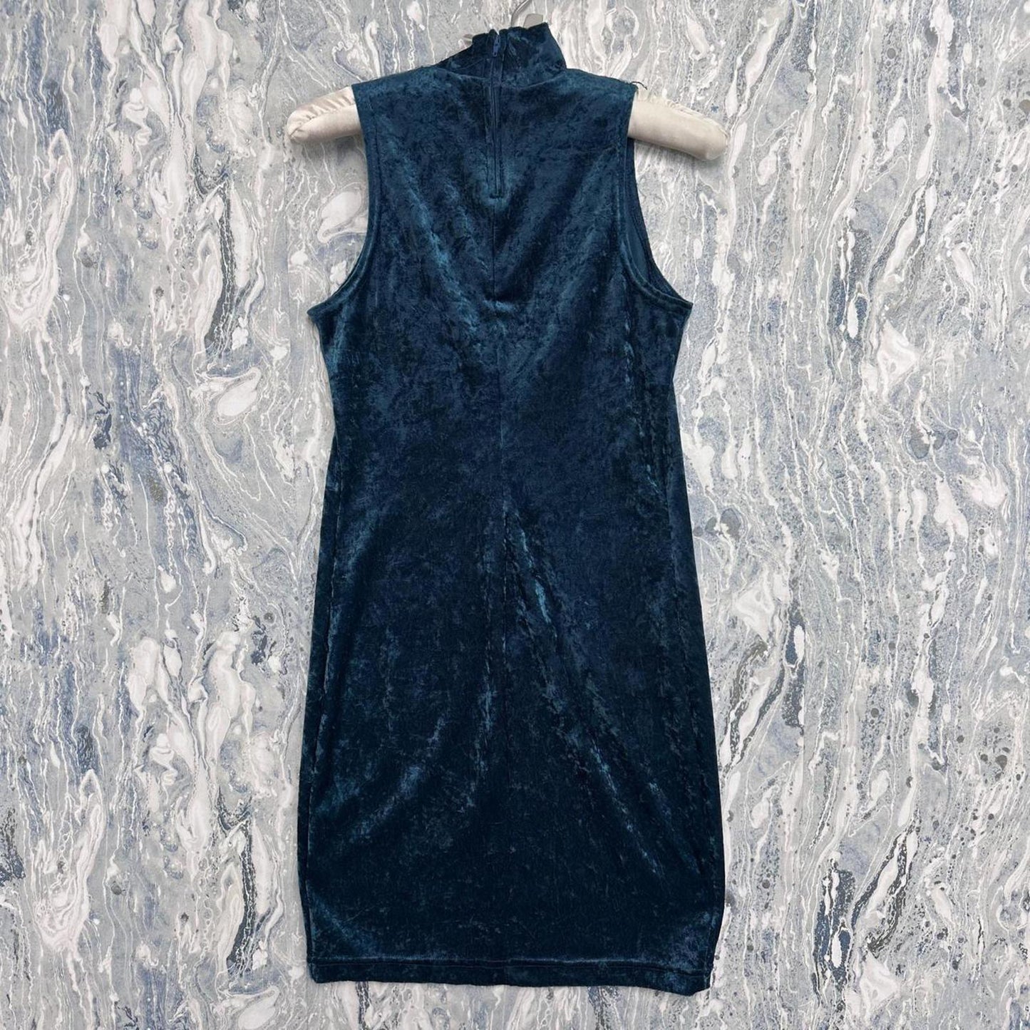 ZANONI Vintage Velvet Dark Teal High Neck Dress (S)