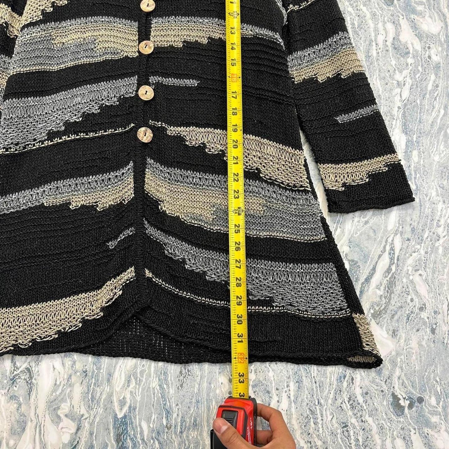 Black and Gray Striped Button-Up Cardigan (L)