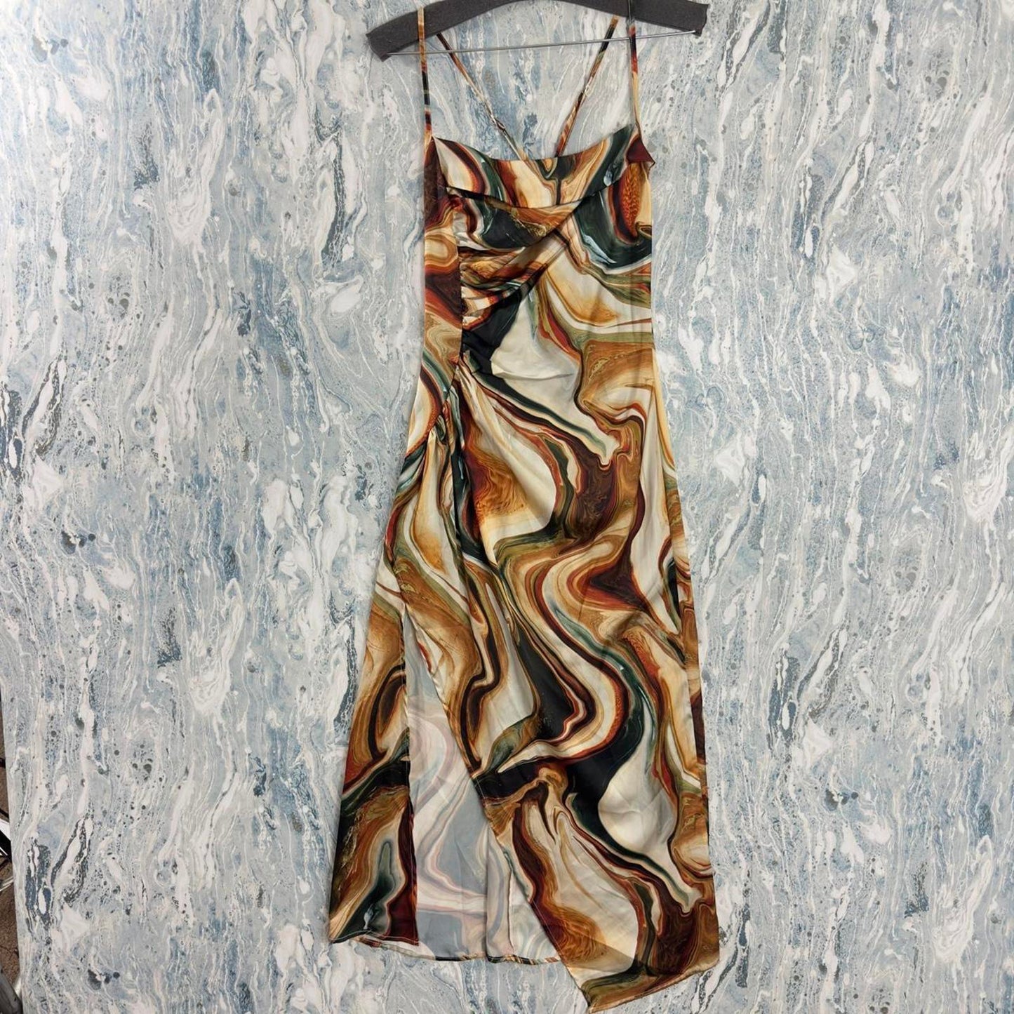 SHEIN Abstract Marble Print Maxi Dress with Spaghetti Straps (XS)
