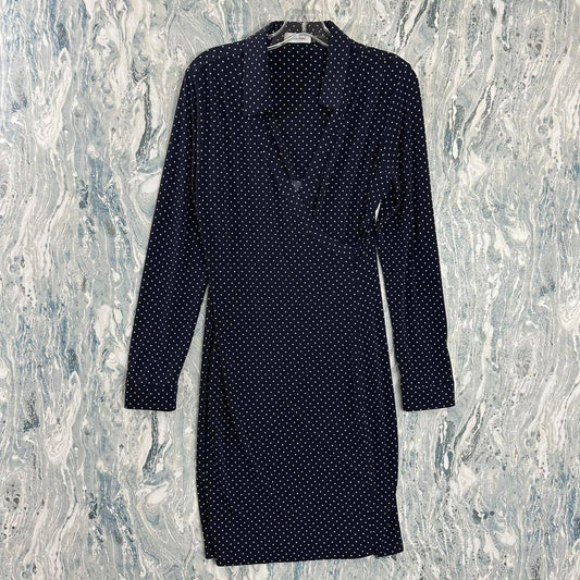 Calvin Klein Navy Polka Dot Long Sleeve Wrap Dress (12)