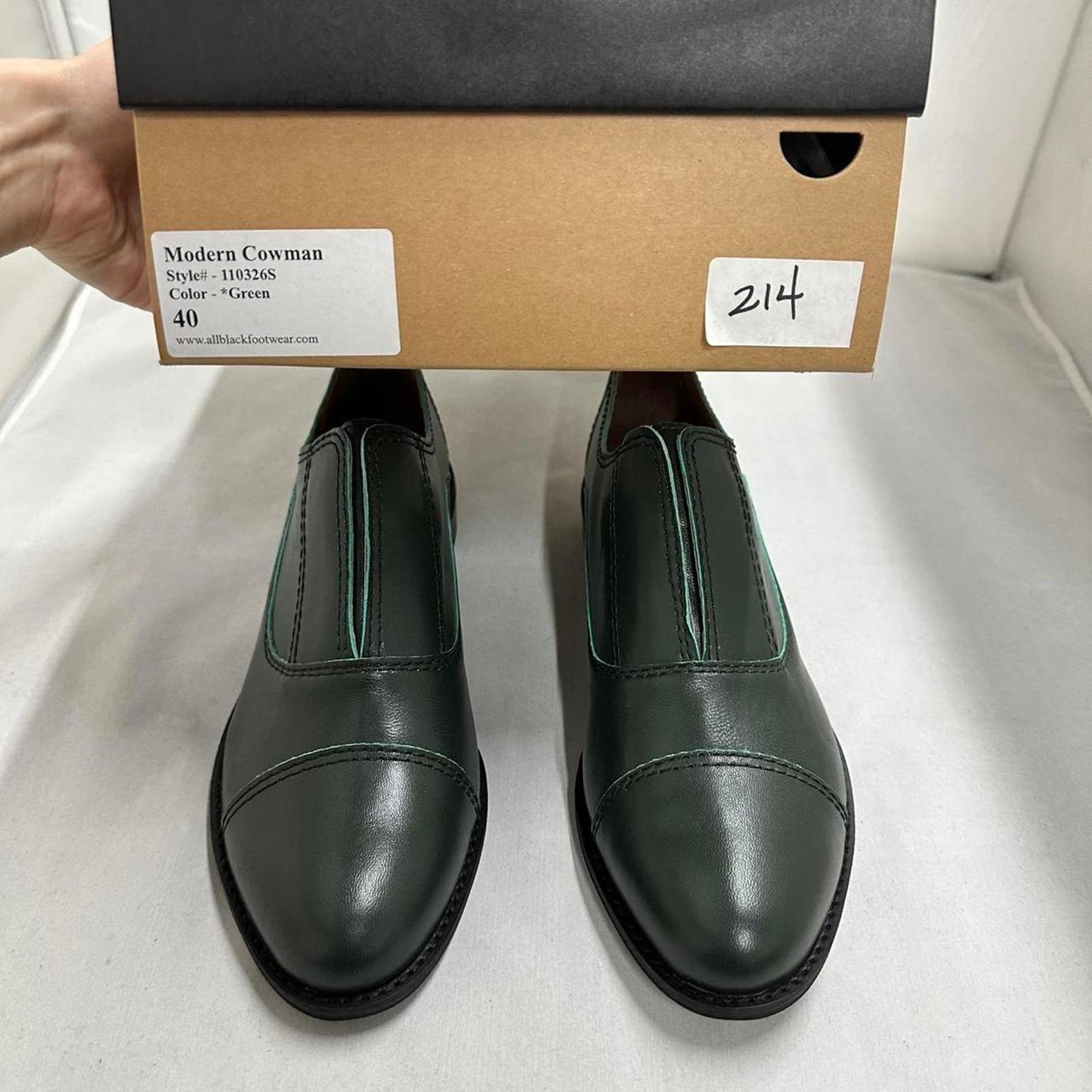 Designer Vintage Style Dark Green Leather Loafers (40)