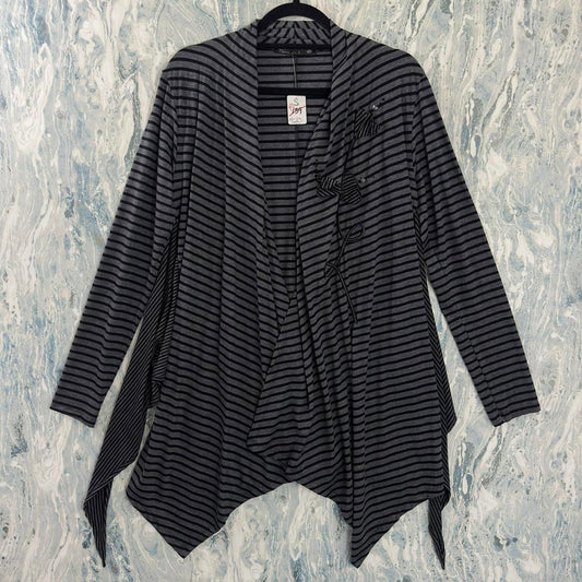 Grunge Designer Gray Striped Waterfall Cardigan (S)