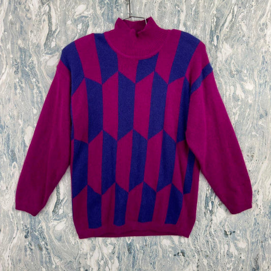 Vintage Wool Pink & Purple Geometric Knit Sweater (M)