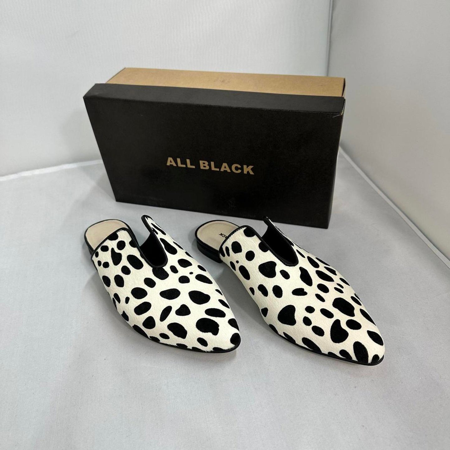 Pointed Toe Dalmatian Print Mules (8)
