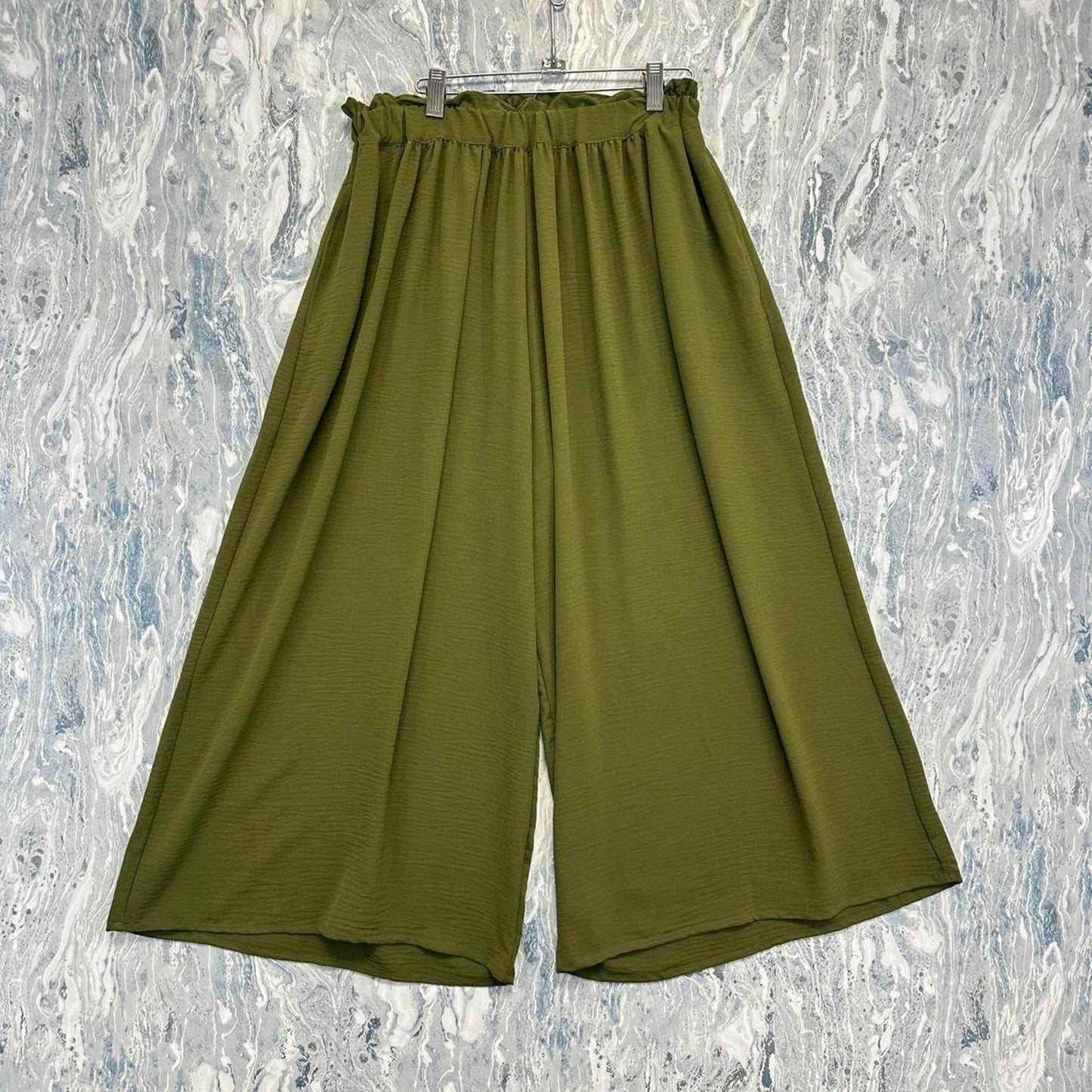 Boho Designer Relaxed Fit Olive Green Wide Leg Pants (1)