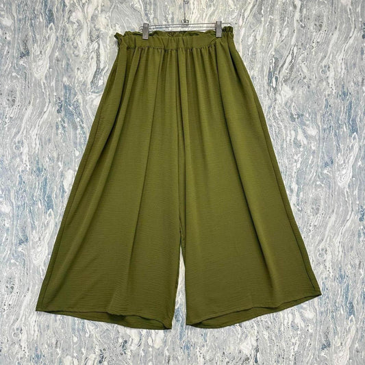 Boho Designer Relaxed Fit Olive Green Wide Leg Pants (1)