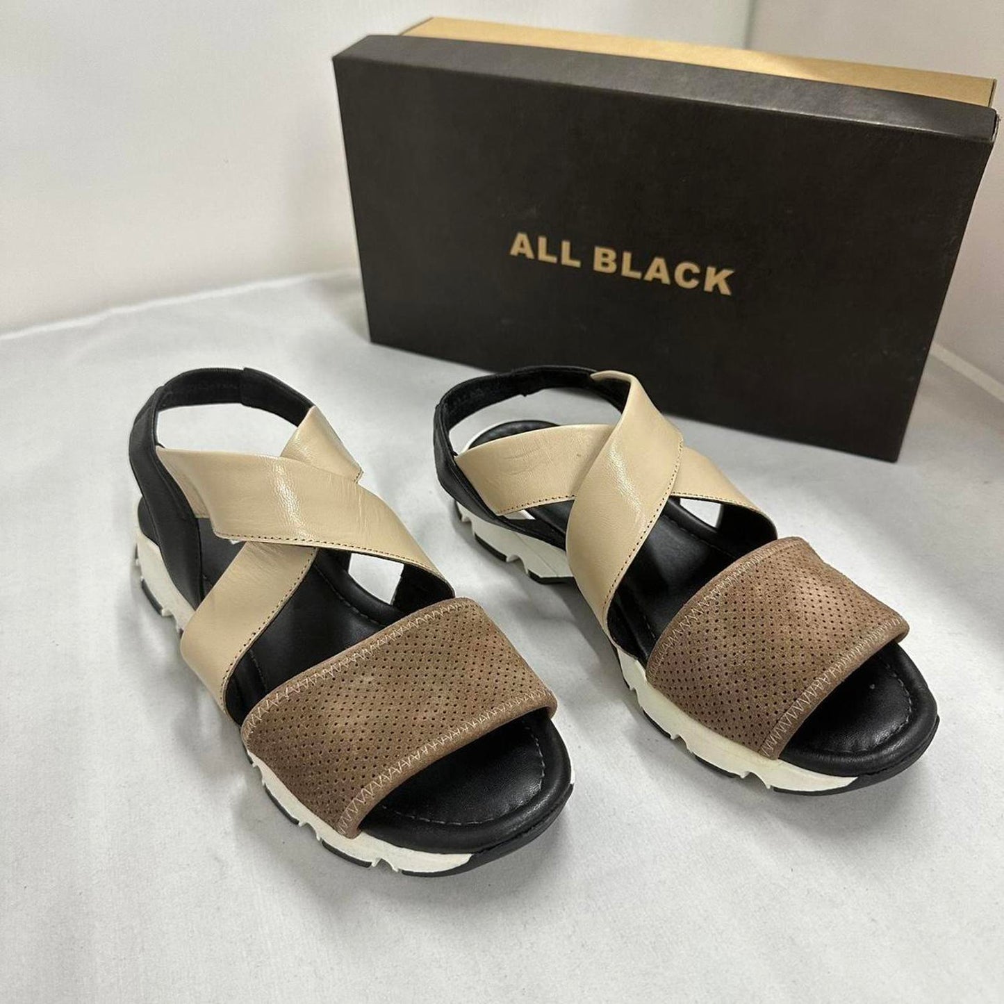 Designer Cross Strap Brown Sandals (37)