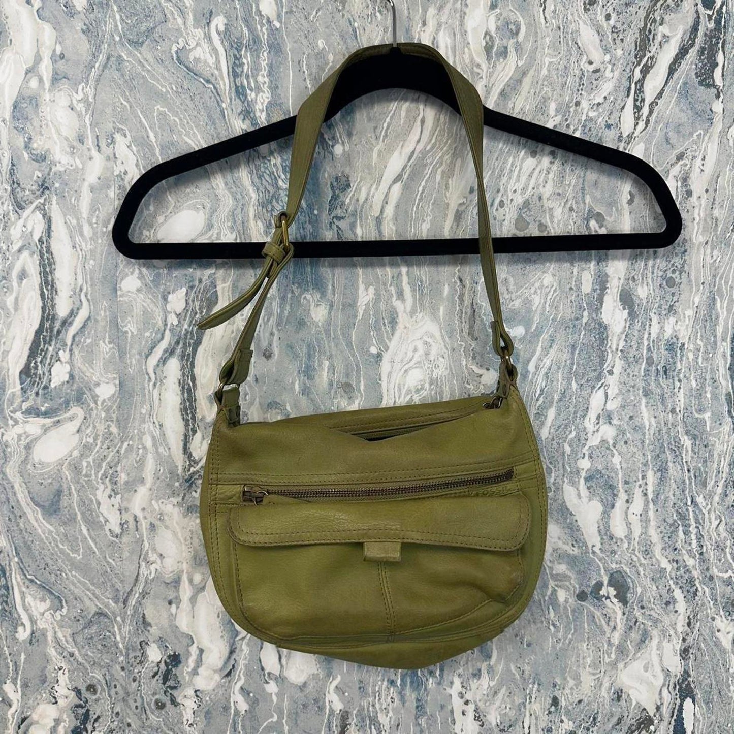 Fossil Leather Olive Green Shoulder Bag
