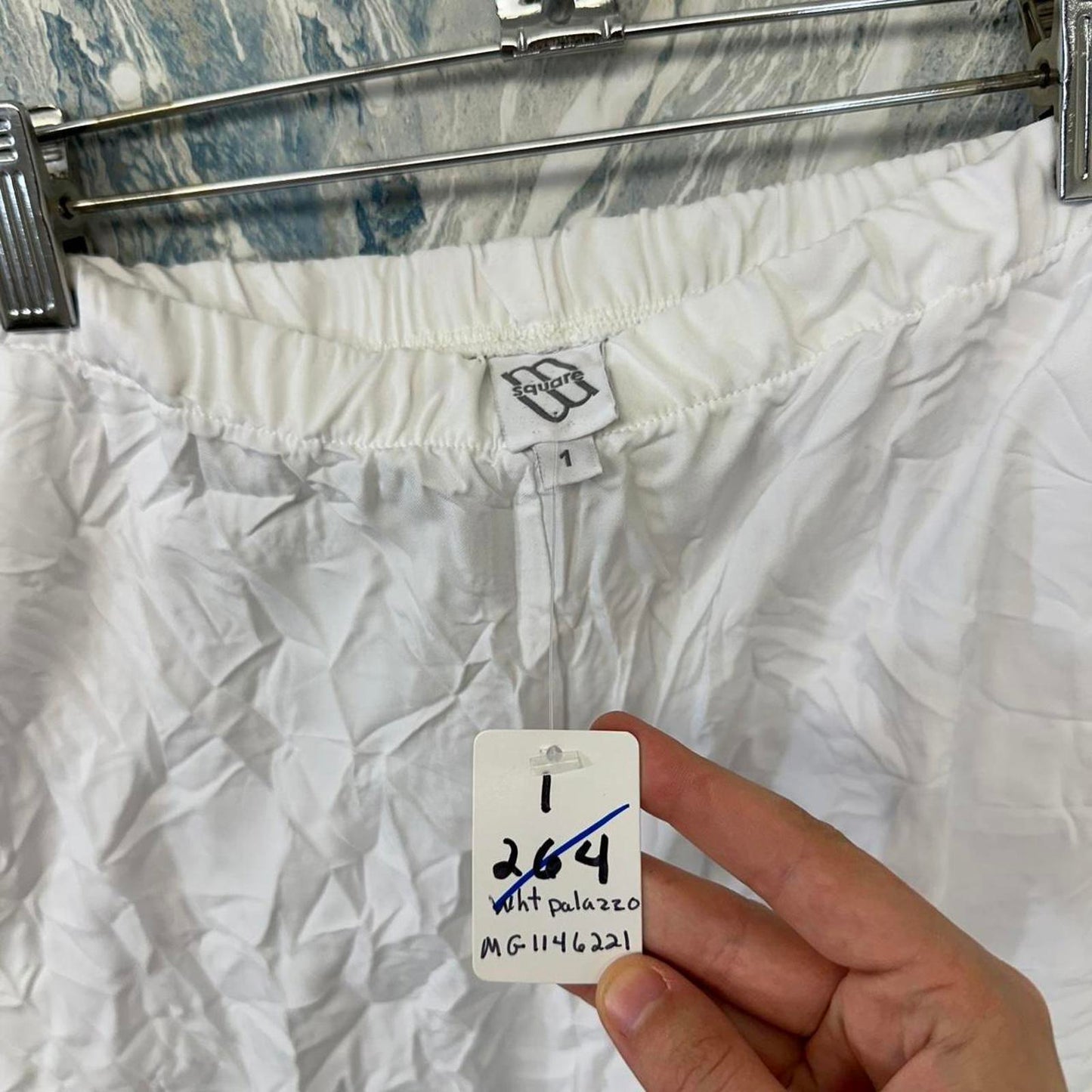 Square Designer White Crinkle Wide Leg Pants (1)