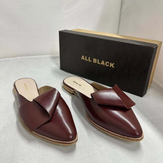 Designer Vintage Style Wine Leather Half Bow Mules (41)