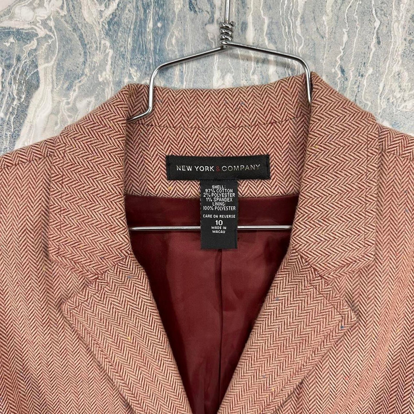 NEW YORK & COMPANY Classic Brown Herringbone Women's Blazer Jacket (10)