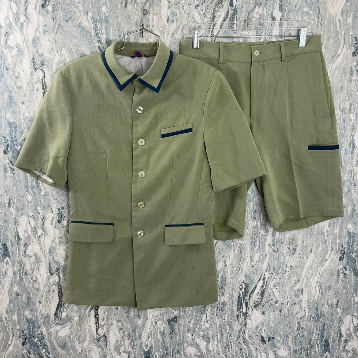Preppy Sage Green Short Sleeve Blazer & Shorts Suit Set (S)