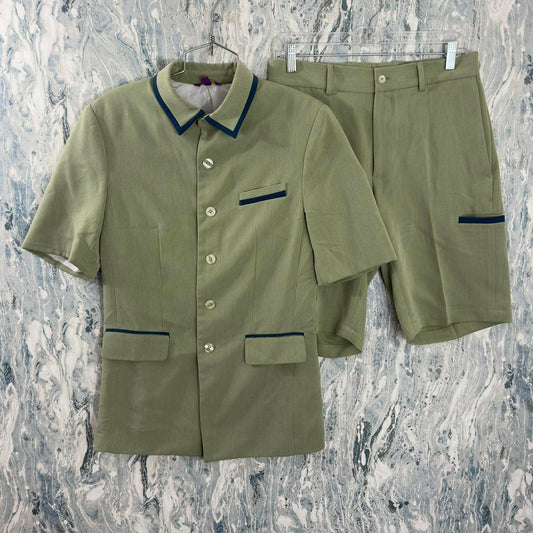 Preppy Sage Green Short Sleeve Blazer & Shorts Suit Set (S)