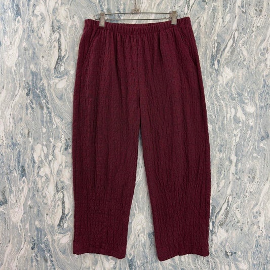 Designer Burgundy Textured Wide Leg Pants (L)