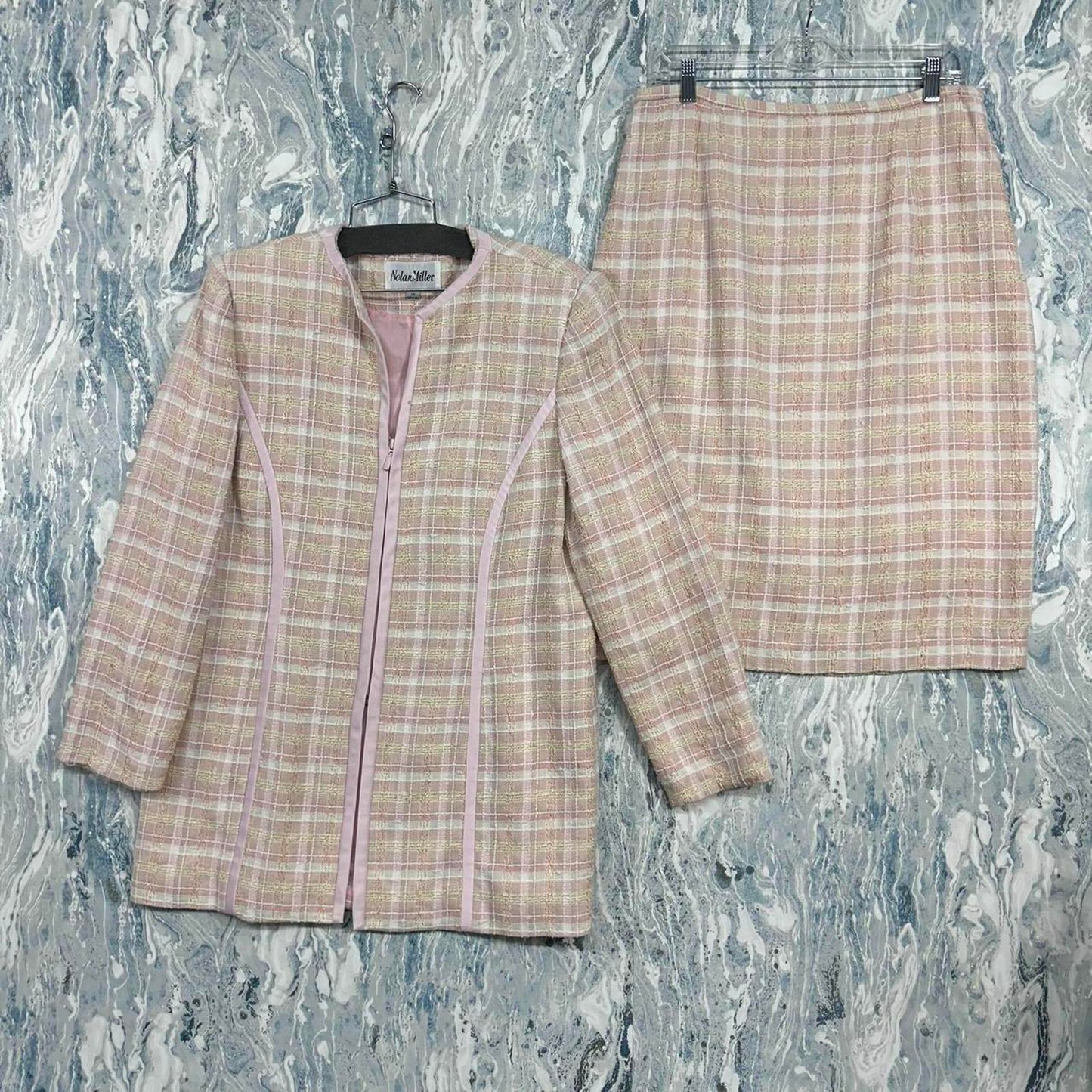 Vintage Plaid Pastel Blazer Skirt Set (14)