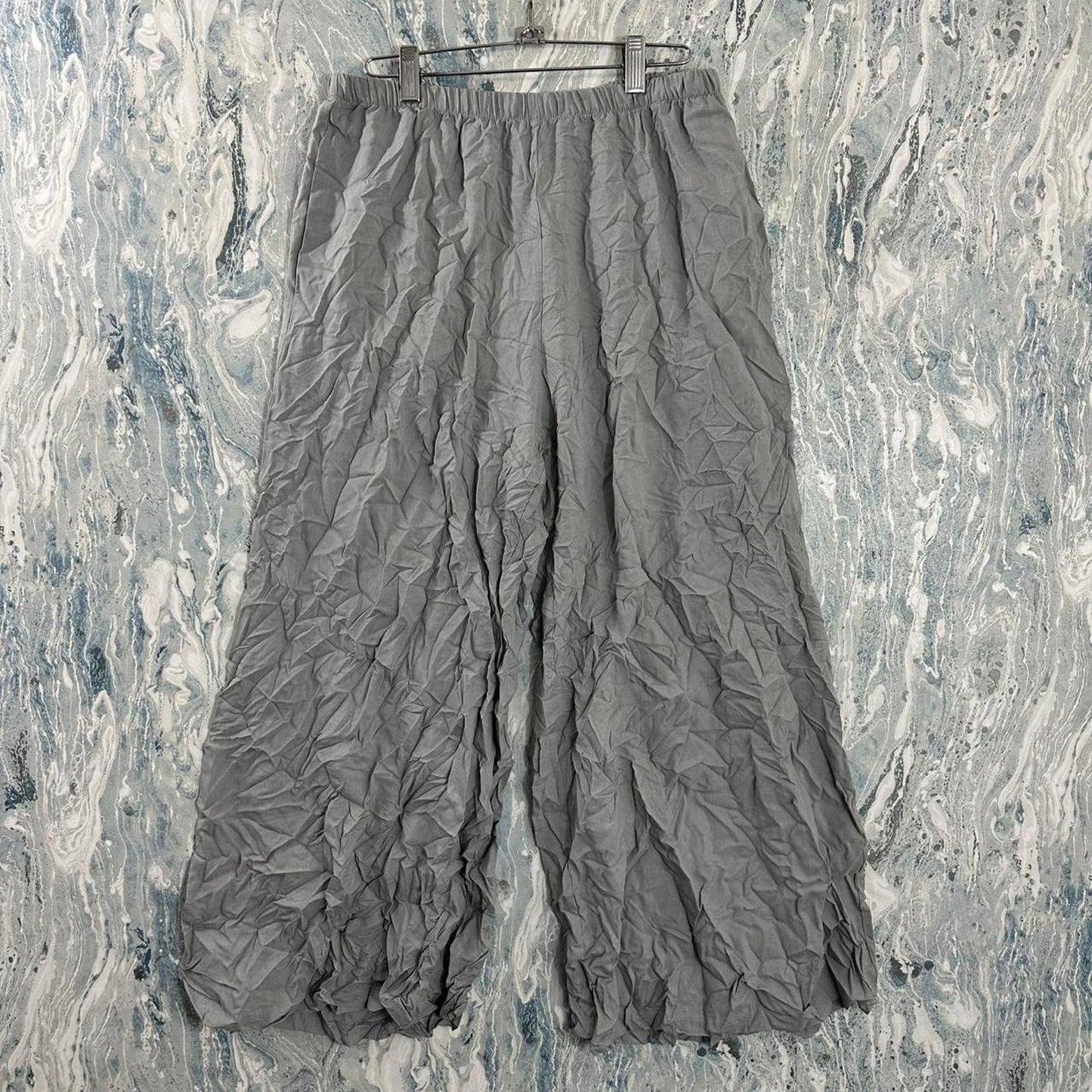 Grunge Designer Smoke Grey Crinkled Wide-Leg Pants (2)