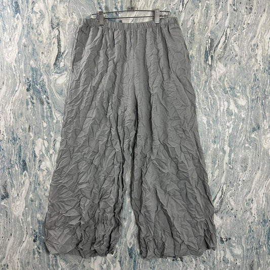 Grunge Designer Smoke Grey Crinkled Wide-Leg Pants (2)