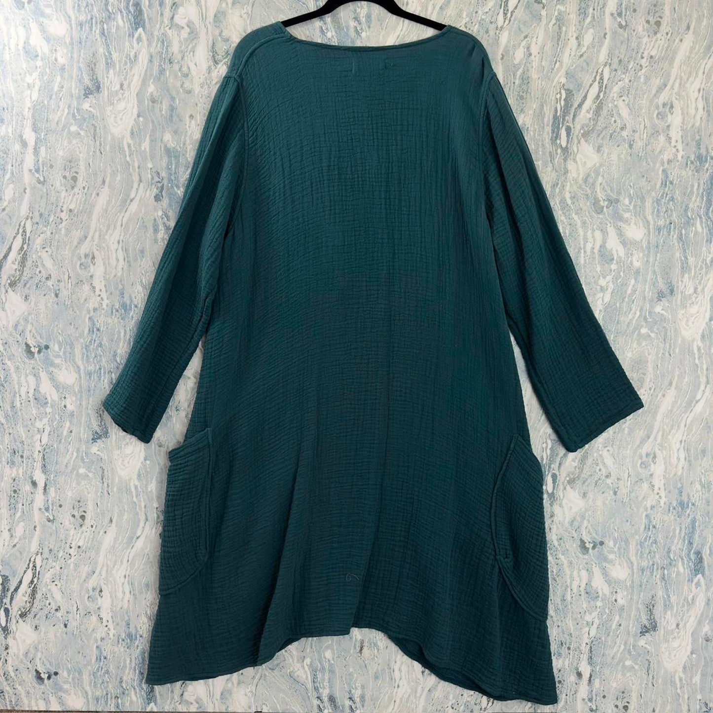 Boho Designer Teal Textured Tunic Dress (L)