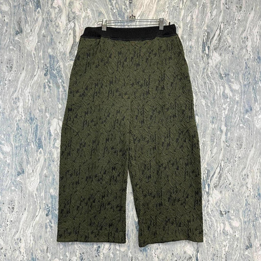 Green Textured Pattern Wide-Leg Pants (L)