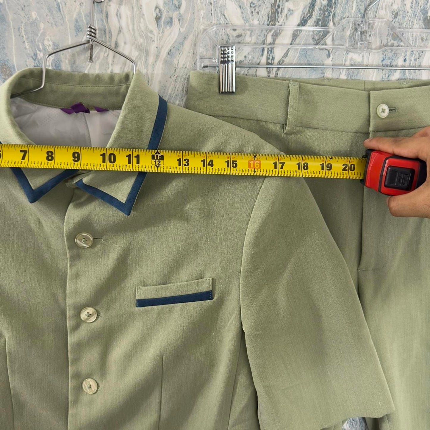 Preppy Sage Green Short Sleeve Blazer & Shorts Suit Set (S)