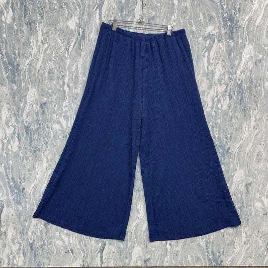 Wide Leg Navy Crinkle Pants (L)