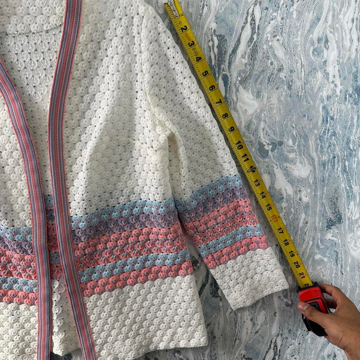 Vintage Textured White & Pink Knit Cardigan and Vest Set (L)