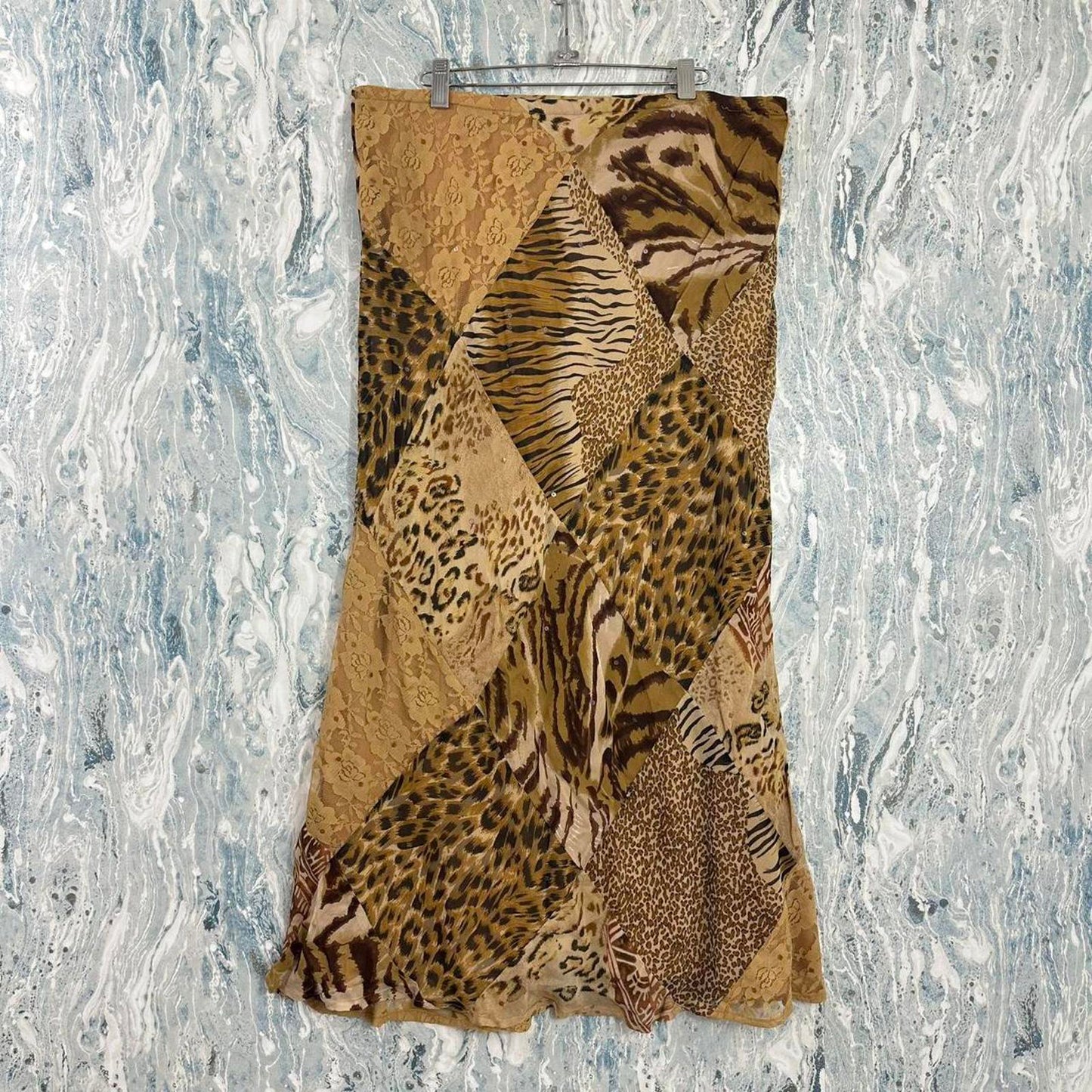 Vintage Y2K Bohemian René Derhy Patchwork Animal Print Maxiskirt (XL)