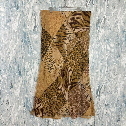 Vintage Y2K Bohemian René Derhy Patchwork Animal Print Maxiskirt (XL)