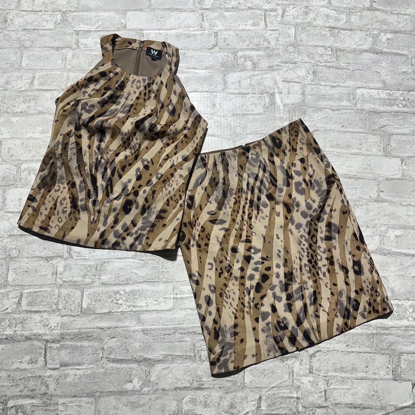 Y2K Vintage Boho Leopard Print Sleeveless Top and Skirt Set (0)