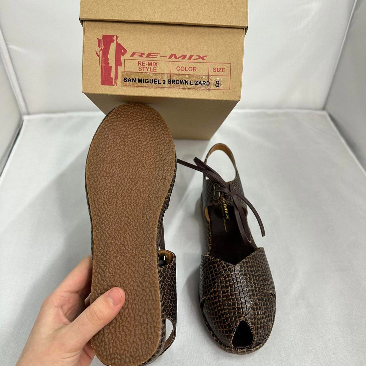 Re-Mix Classic Vintage Brown Peep Toe Leather Sandals (8)