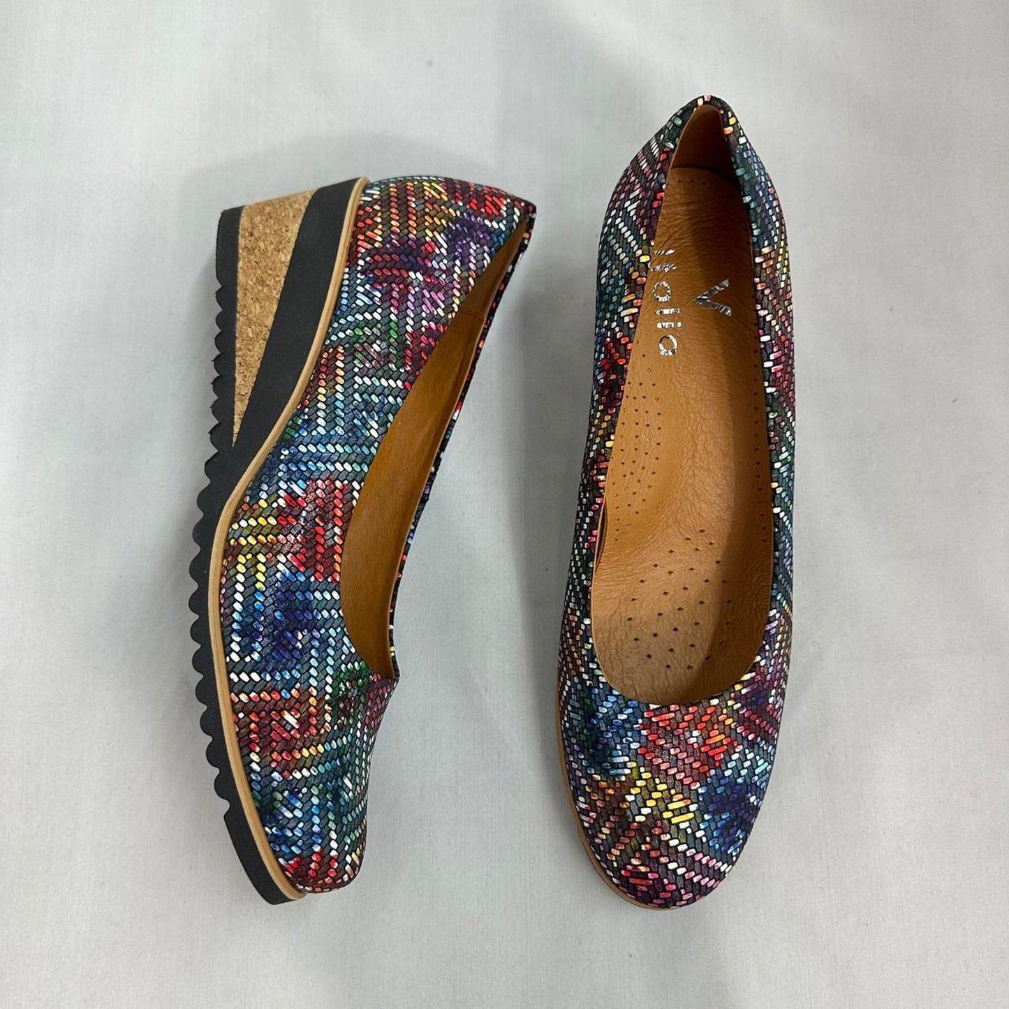 Multicolor Woven Pattern Wedge Shoes (9)