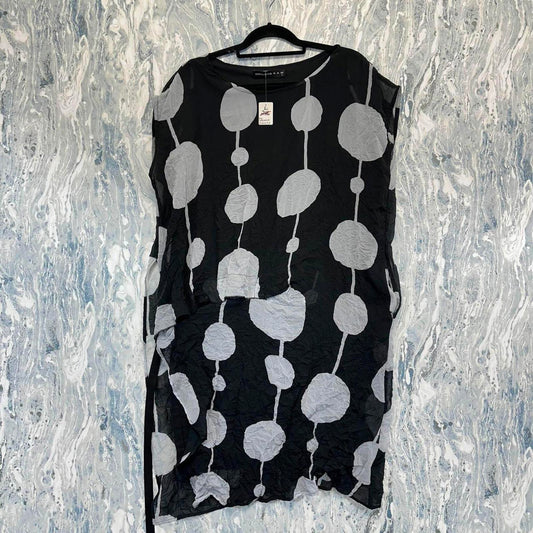 Gershon Bram Contemporary Black Gray Abstract Pattern Dress (L)