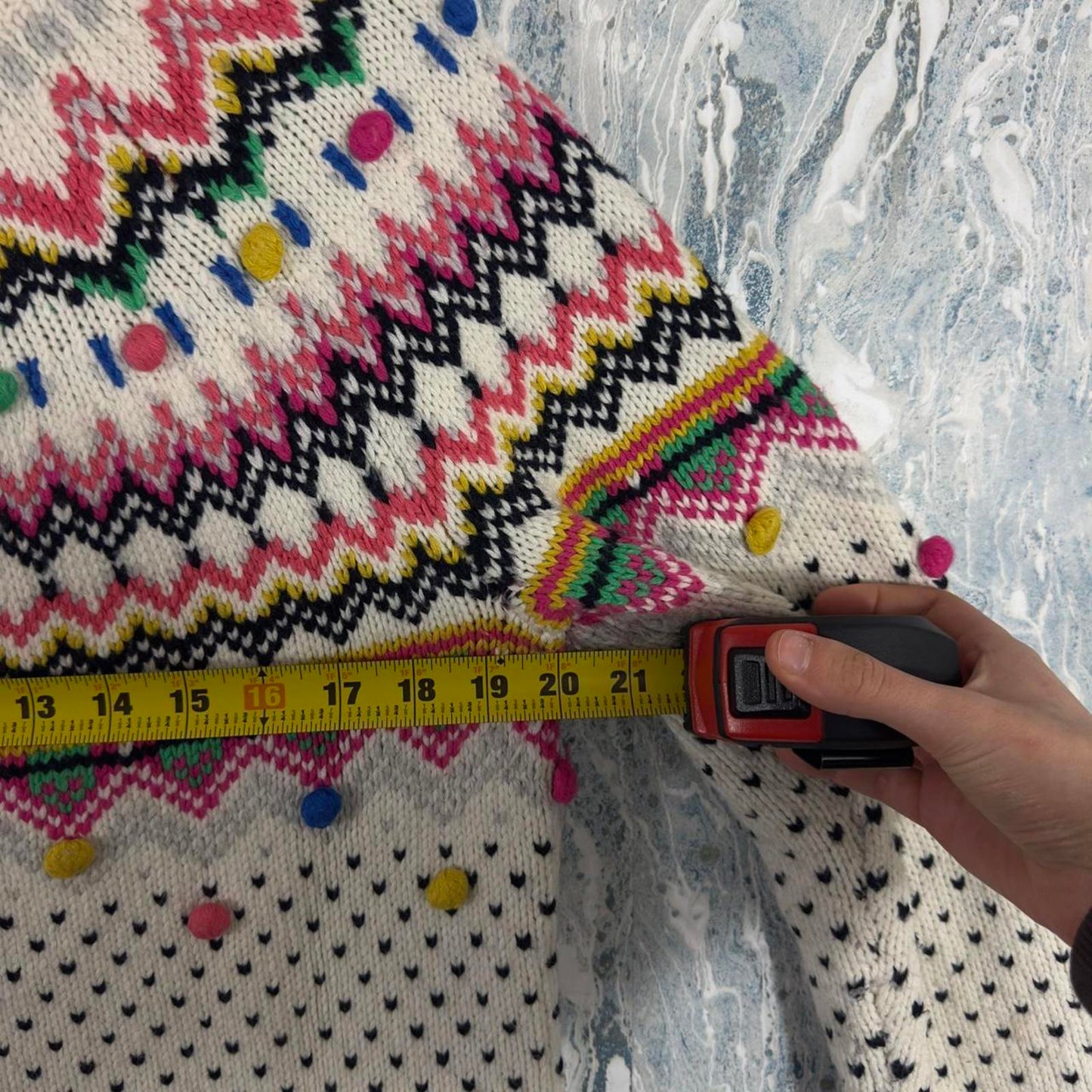 Talbots Colorful Fair Isle Patterned Cream Knit Sweater Cardigan (M)