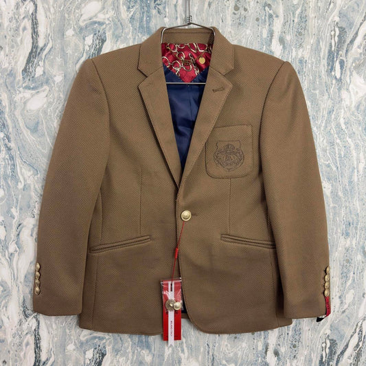 Academia Preppy Brown Blazer with Embroidered Crest (S)