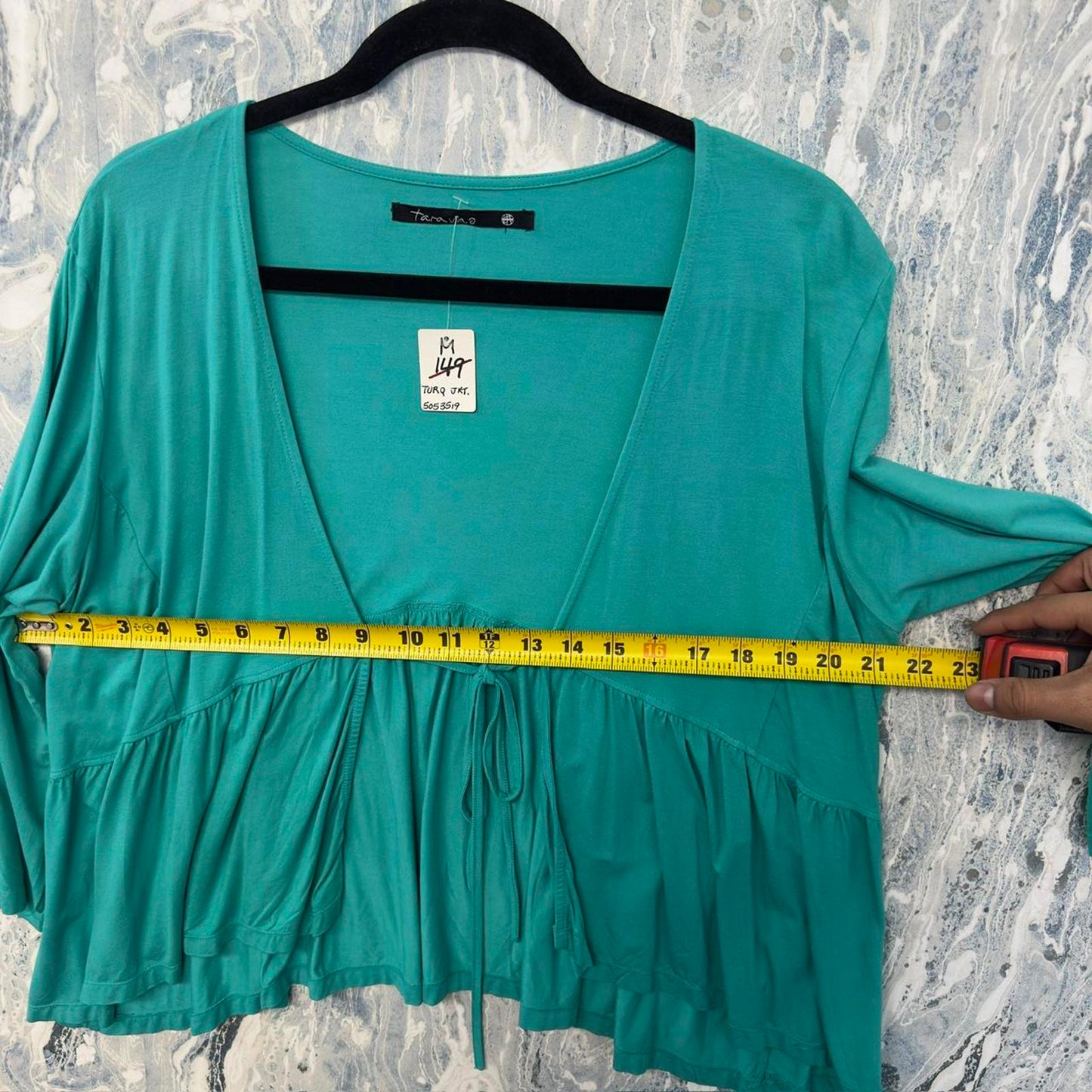 Designer Flowy Turquiose Cardigan Blouse (M)